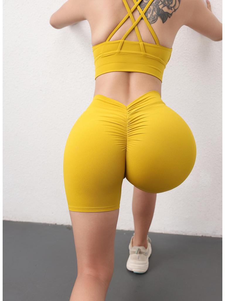 Damen Hüfthebende Yogahose - Sexy, Nahtlos, Nude, Dreiviertellang Fitnessbekleidung