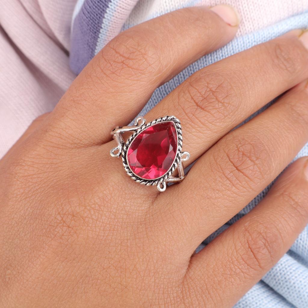 Pink Rubellite Gemstone 925 Sterling Silver Jewelry Handmade Ring Gift For Mom RR-57-11