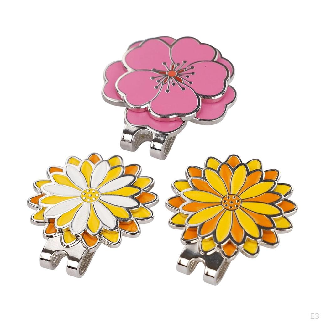 Flower Golf Ball Marker with Cap Clip, Lightweight, Metal Accessory, Easy to Carry, Suitable for All