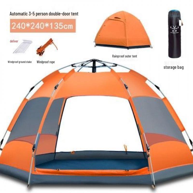 Quick Open Folding Double Layer Tent for 3-5 People - Perfect for Camping, Beach, or Park