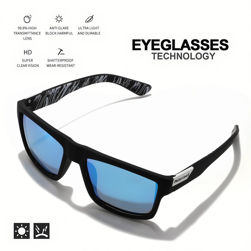 Premium Square Sports Polarized Sunglasses - Inner Temple Pattern, Comfort Fit for Cycling, Fishing, Beach & Leisure