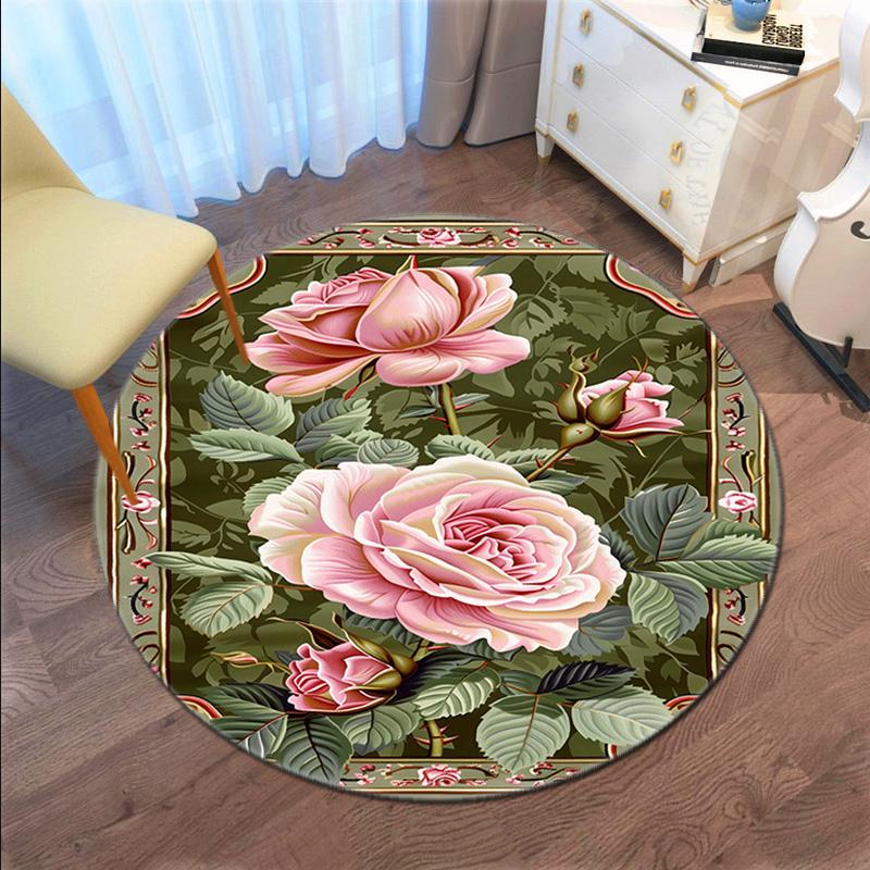 Rose Garden Elegance Round Rug Home Soft Decorative Anti Slip Yoga Table And Chair Mat Carpet Outdoor Floor Mat Carpet S5