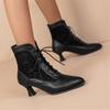 Fashion Women Victorian Pointed Toe Ankle Boots Leather Lace Hollow Out Punk Lace Up Strange Steampunk High Heel Shoes Plus Size 32-46