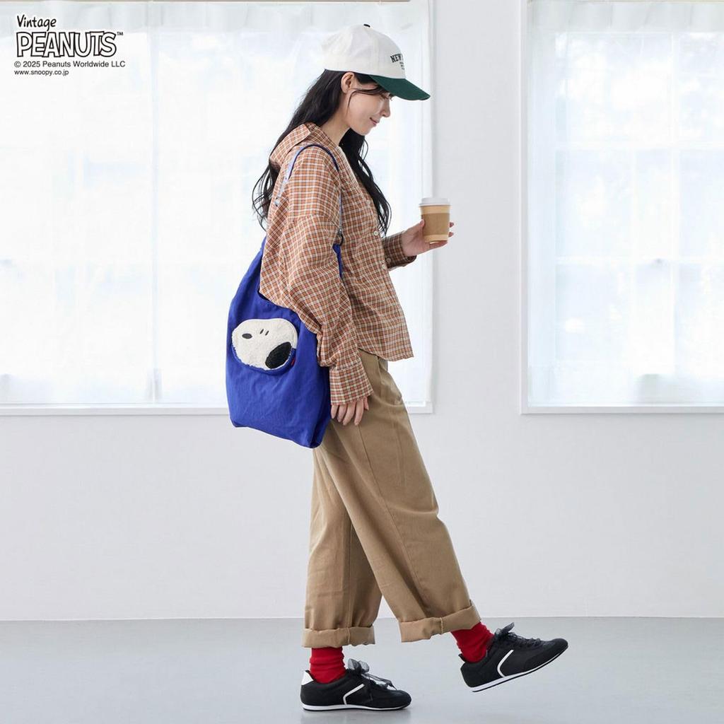 Snoopy Tote Bag for with Shoulder Eco [Rootote] Women, Foldable, Strap, Bag, IP.Rootote Shopper.Peanuts-0P (01 Smile)