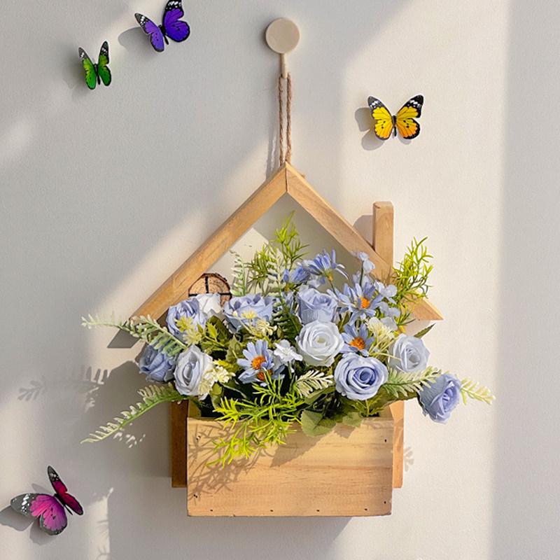 Wall Hanging Artificial Flower Pot for Living Room TV Background with Greenery Planter.