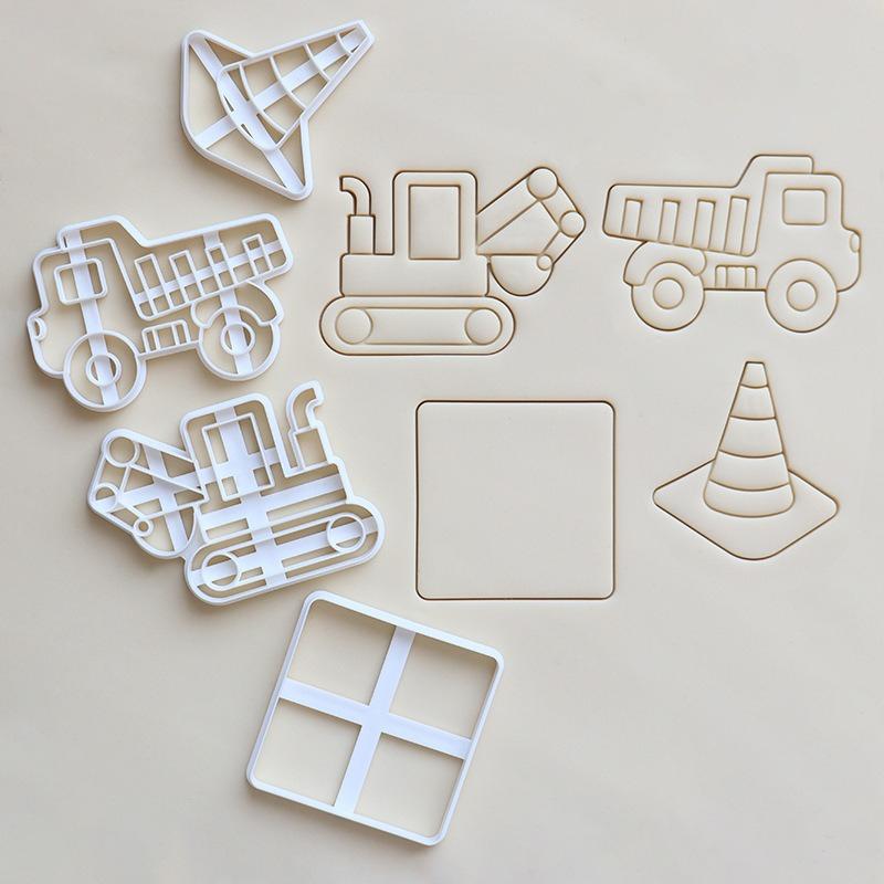 New Creative Cookie Cutter Plastic Excavator Dump Truck Design Mold Stamp for Making Children's Party Cookie DIY Baking Supplies