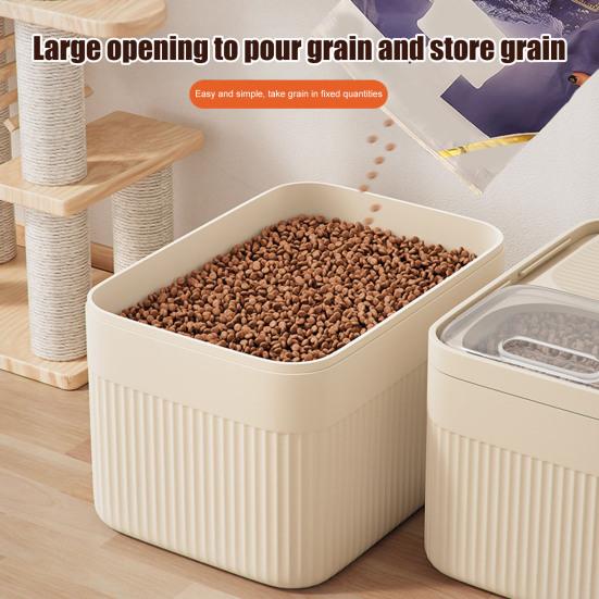 Grain Storage Barrel with Built-in Measuring Cup Clear Cover Large Capacity Wide Mouth Airtight Pet Food Container