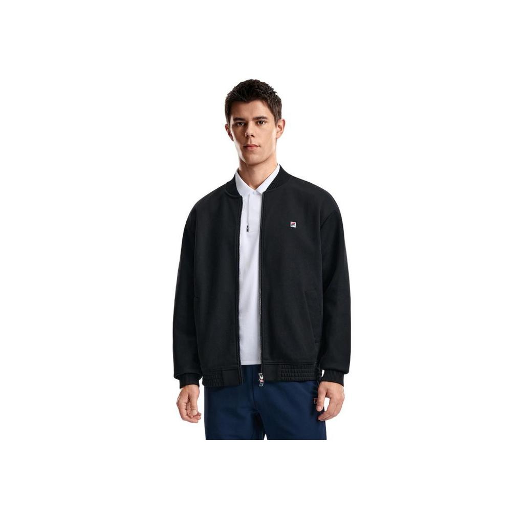 FILA Tennis Sports Minimalist Stand Collar Loose Zip Knit Top Unisex tops A51U613501F-BK