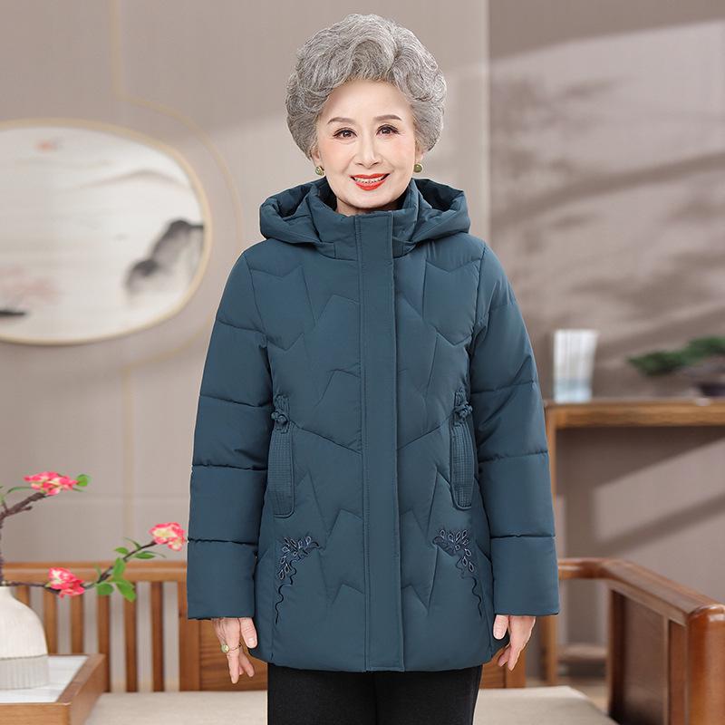 70-Year-Old Mom's New Style Hooded Winter Cotton Jacket: Thick, Warm, and Padded for Middle-Aged and Elderly Women