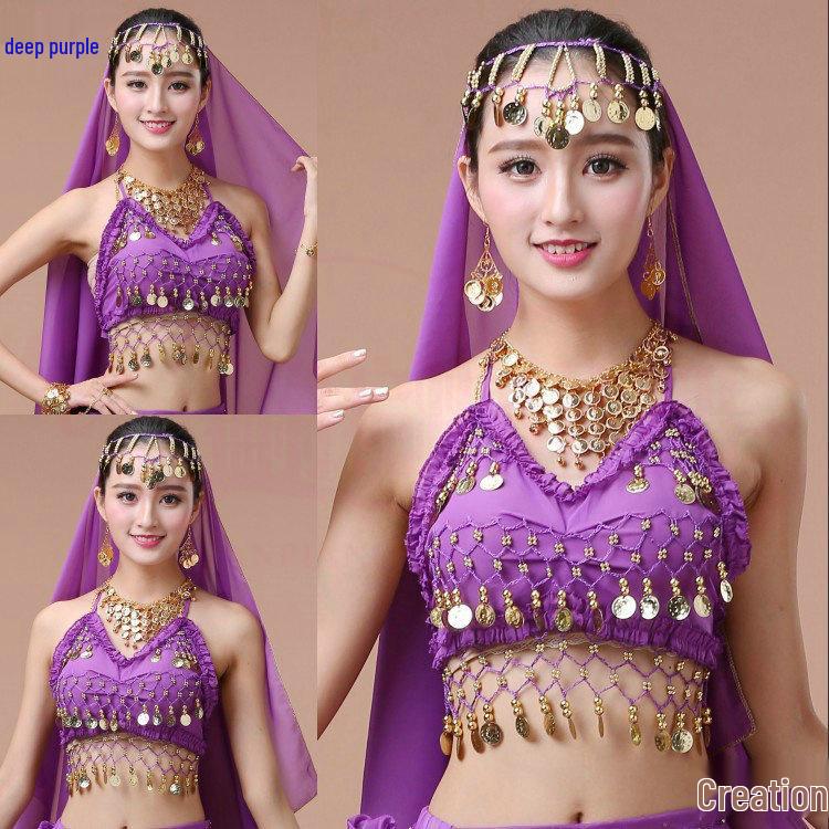 Belly Dance Performance Jewelry Set: Headdress, Veil, Necklace, Earrings, Head Chain, Ring, Bracelet