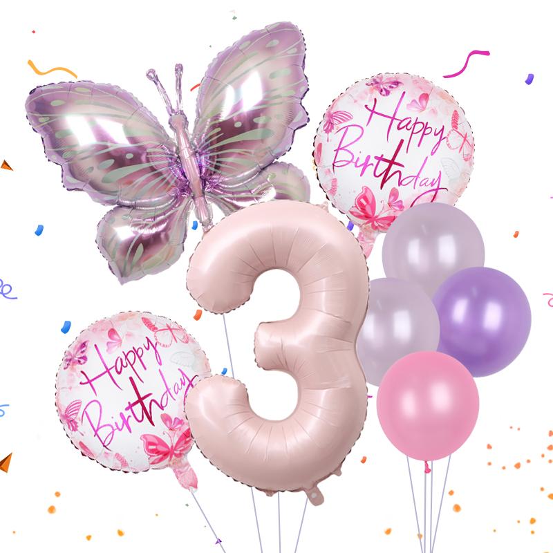 8pcs Butterfly Balloon Set 40inch Gradient Colorful Number 1-9 Foil Balloon Fairy Birthday Party Decoration Baby Shower Supplies