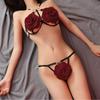 Passionate Rose Flower Lingerie Set: Hollow-Out Bra & Bikini Pajama
