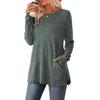 Women Tunic Tops Round Neck Long Sleeve Knit Tops with Side Pockets Solid Color Casual Striped Blouse