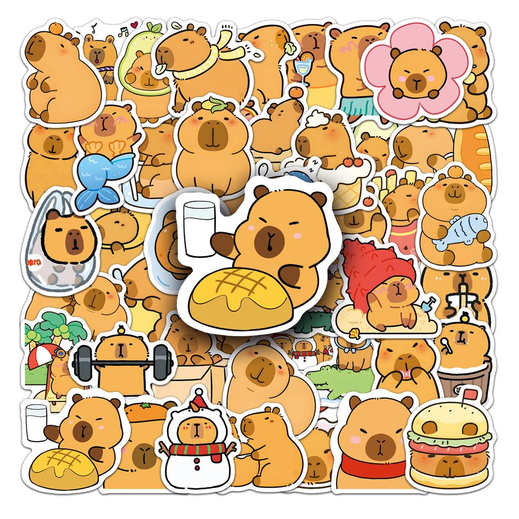 Niedliche Capybara-Aufkleber 50/100 Stück Wasserdichte Tier-Aufkleber Einfach anzubringen & rückstandsfrei zu entfernen Perfekt zum Personalisieren von Guita