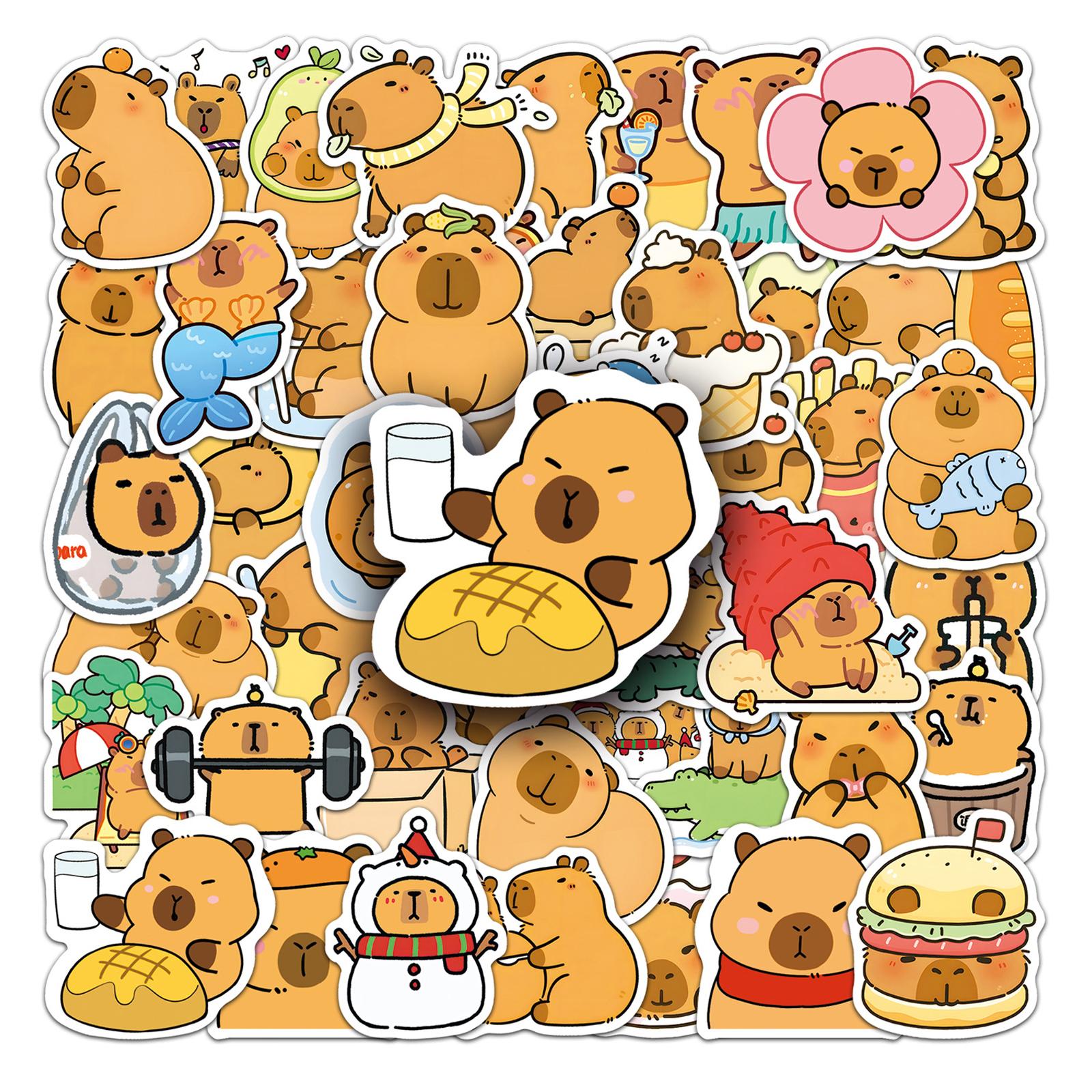 

50 PCS Funny Capybara Waterproof Stickers Cute Animal Capybara Cartoon Stickers for Water Bottle Scrapbook Luggage Bike разноцветный
