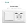 Curved White European Standard Socket Panel with Double USB & Type C, German Switch, Concealed Installation