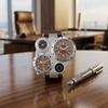 PU Leather Strap Dual Time Zone Watch Leather Strap Quartz Watch Big Face Watches  Male