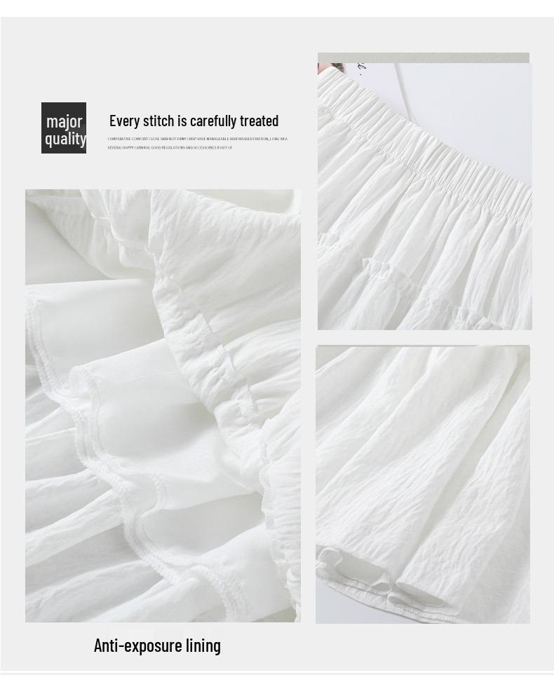 Korean Style Puffy White A-Line Skirt for Women - High Waist, Mid-Length, Spring/Summer 2025