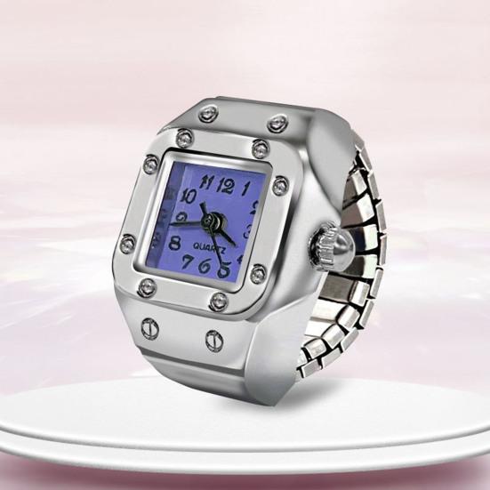 Anel de liga relógio elástico banda aço inoxidável mostrador quadrado masculino feminino casal relógio anel de dedo presente aniversário acessórios moda