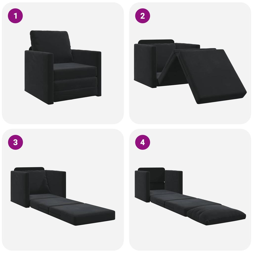 Black Sleeper Sofa 74 x 77 x 81 cm Velvet