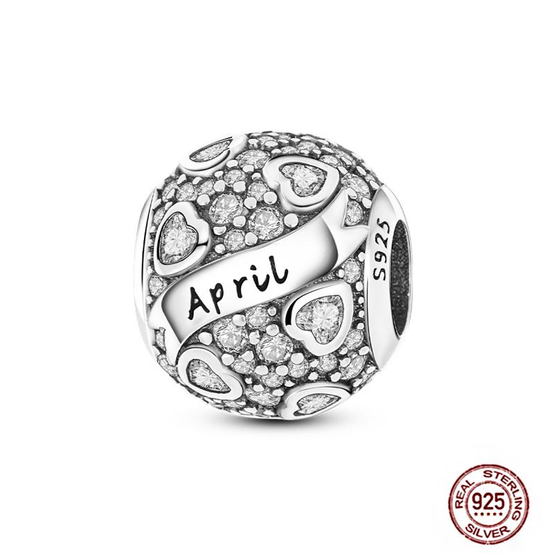 Twelve Months Birthstone Circle Colored Zircon Heart Charms Copper Pink Blue Fit Original Dangle Bracelet Beads Diy Jewelry