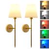 Wire-Free Bedroom Bedside Lamp Canvas Shade Gold Wireless Rechargeable Dimmable Wall Light Living Room Decorative
