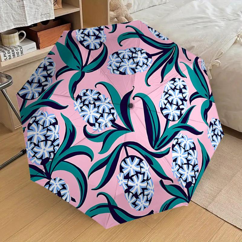 1pc Floral Pattern Automatic Folding Umbrella Durable Iron Frame, Iron Umbrella Structure Suitable for All Seasons yy260203103