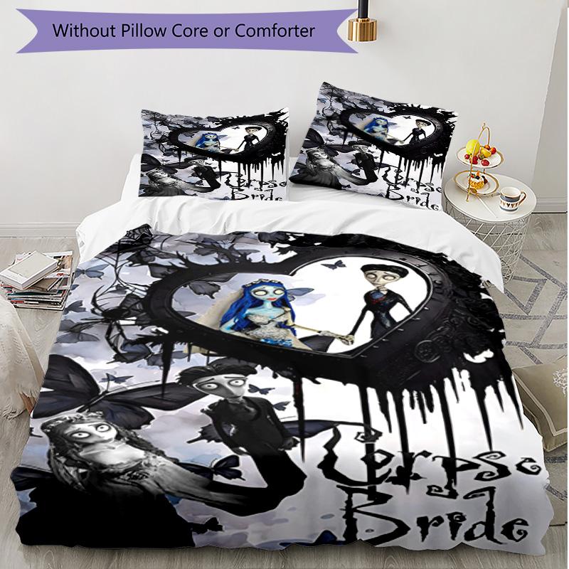 3pcs Duvet Cover Set (1*Duvet Cover + 2*Pillowcase, Without Core), Corpse Bride Print Soft All‑Season Bedding Set, Home Bedroom Decor Gift