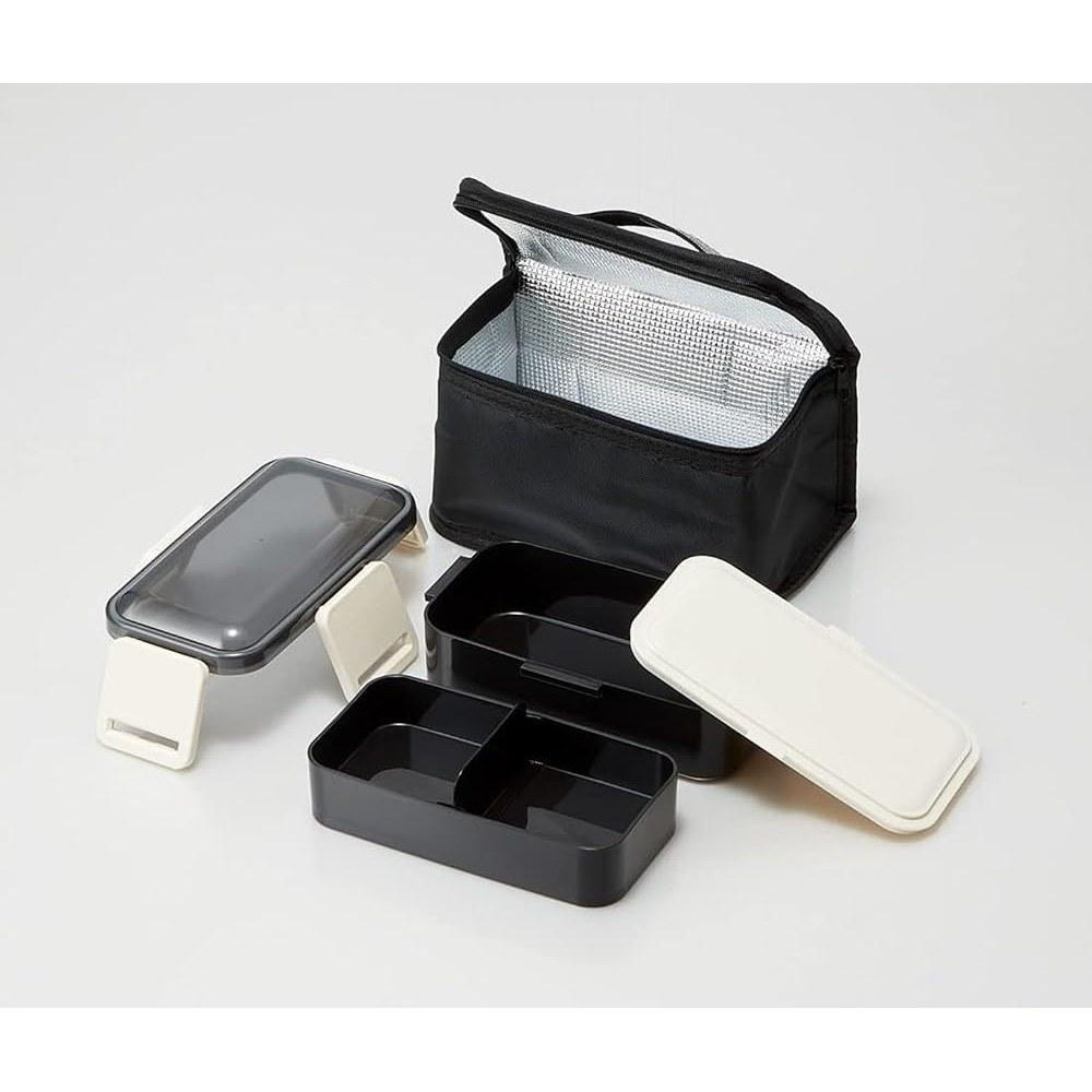 Skater Men's Bento Box Lunch Box 2-Tier 850ml Dishwasher Safe with Insulated Bag Set Black
