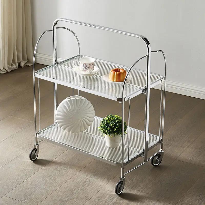 Luxury kitchen cart glass rack removable Nordic furniture multi-layer rack storage rack side cabinet stainless steel