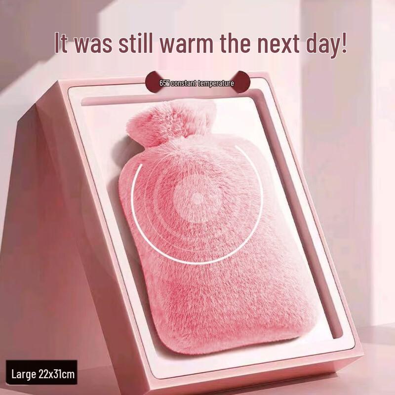 Fumaide Pink Rabbit Fur Hot Water Bottle Set
