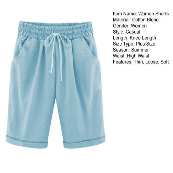 Pantaloncini estivi da donna con coulisse Vita elastica Lunghezza al ginocchio Gamba larga Tasche laterali larghe Pantaloni corti da donna casual in puro colore taglie forti