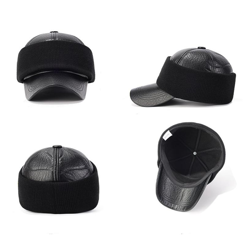 Autumn Winter Middle-Aged Men's Face Ear Protection Baseball Cap PU Outdoor Cold Warm Cap