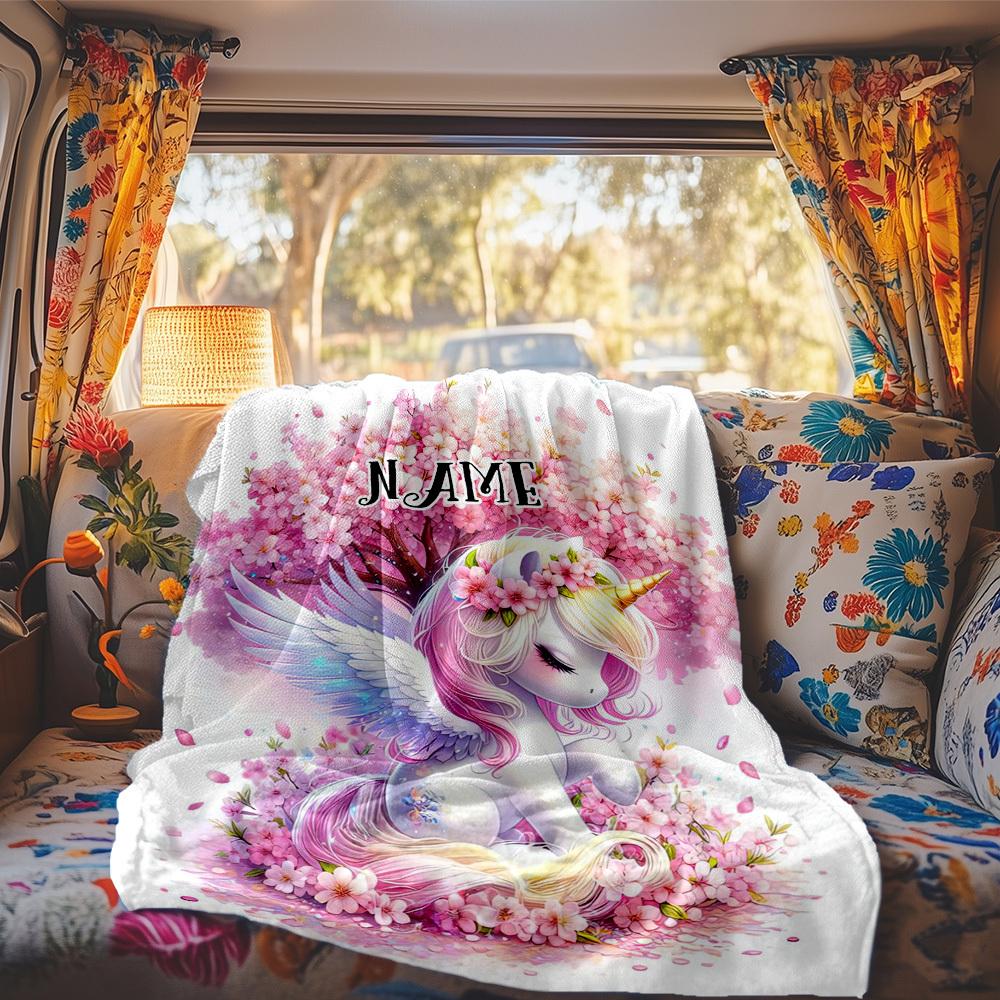 Unicorn Theme Home Customize Your Name Blankets Comfortable Soft Lightweight Allseason Multipurpose Blanket For Picnics Sofas Offices Beds Living