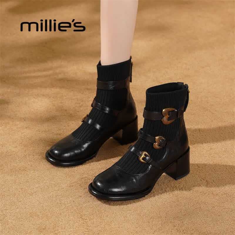 Millies Women s Sheepskin Slim-Fit Chunky Heel Ankle Boots EU 36