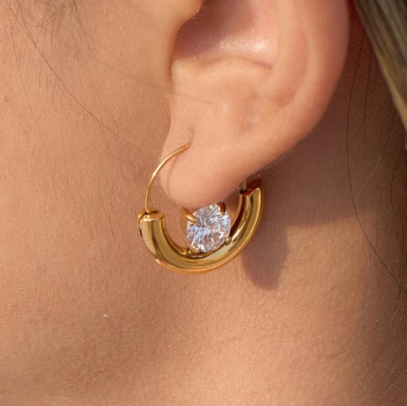 Unique Drop Earrings with Sparkling Zircon Stones Stainless Steel Texture Comfortable and Stylish Jewelry for Any Outfit