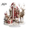 Retro Xmas Fairy Tale Scene Christmas Santa Claus Ornament, Reindeer Acrylic Decoration, Indoor Holiday Ornament Display Double Sided Desktop