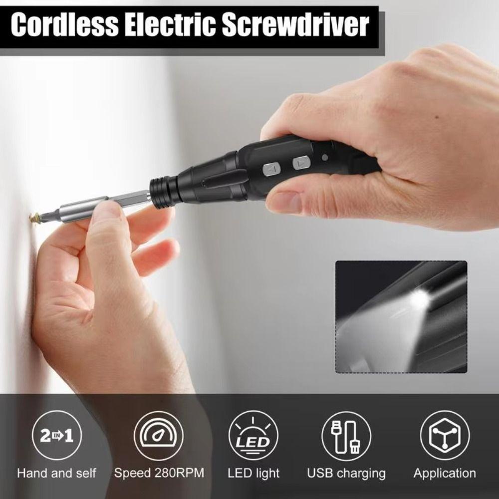 Anti-Slip Handle Cordless Screwdriver Chrome Vanadium Steel Charging Straight Rod Electric Screwdriver Set LED Lights