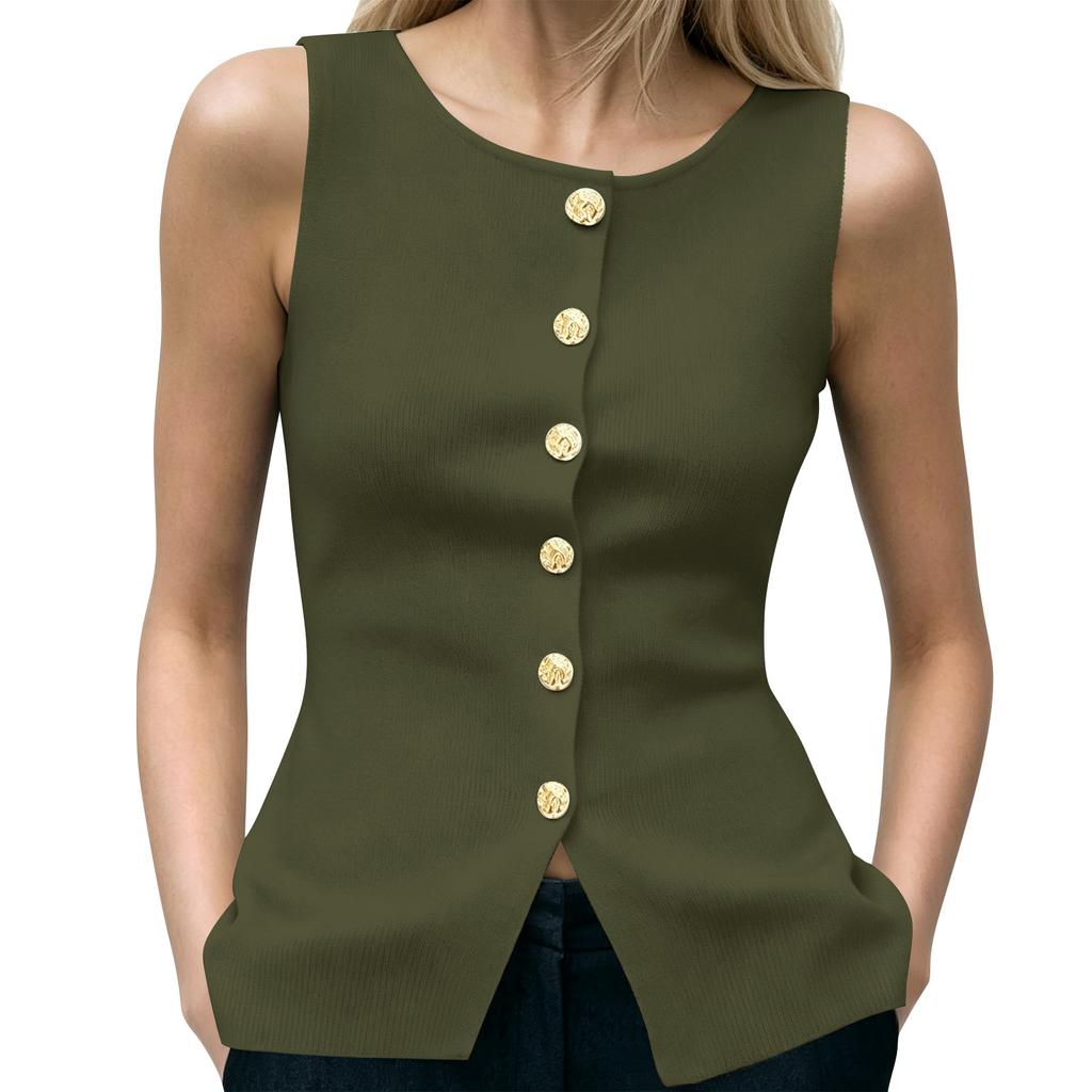 Women's Slim Fit Sleeveless Knit Cardigan Top with Button Front for Everyday Wear