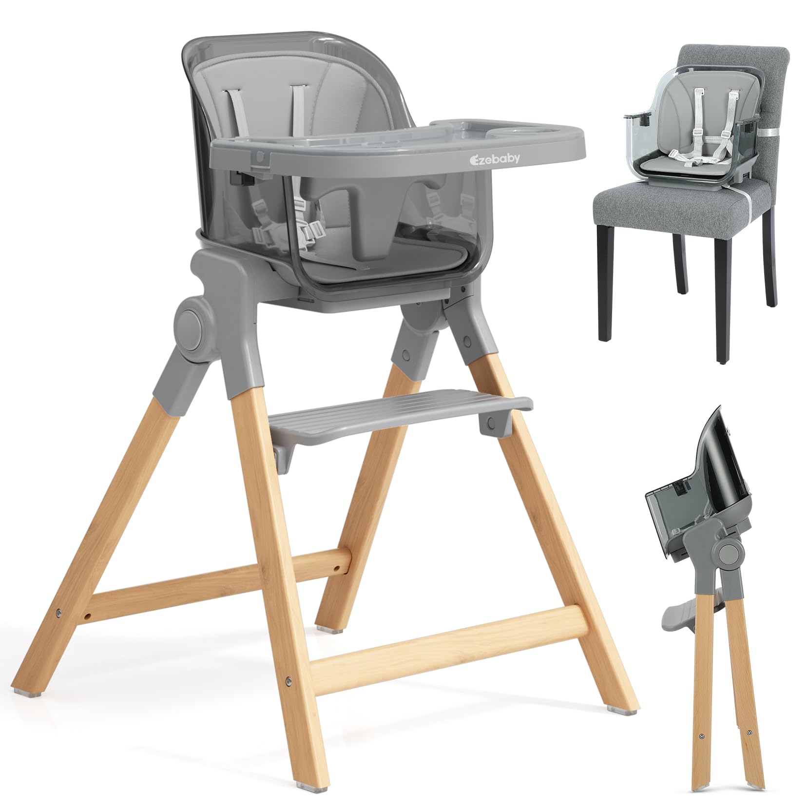 

Детский стульчик Ezebaby Высокий стульчик Высокий низкий стульчик Детский складной детский стульчик Детский стульчик для кормления ребенка Стол-стул 5-точечный ремень безопасности с чехлом Easy серый