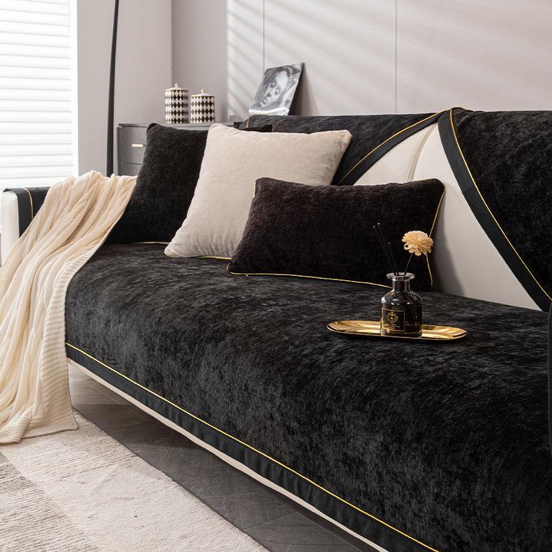 Luxury Sofa Cover Non-slip Couch Slipcover Four Season Universal Sofa Covers for Living Room Black Pet Dog Kids Mat Protector