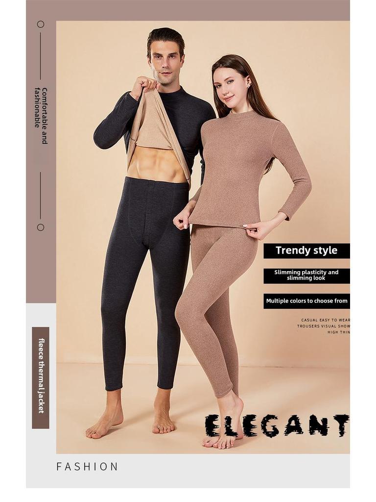 Plus Size Sherpa Thermal Underwear Set - Velvet Thick, Half Turtleneck for Men & Women