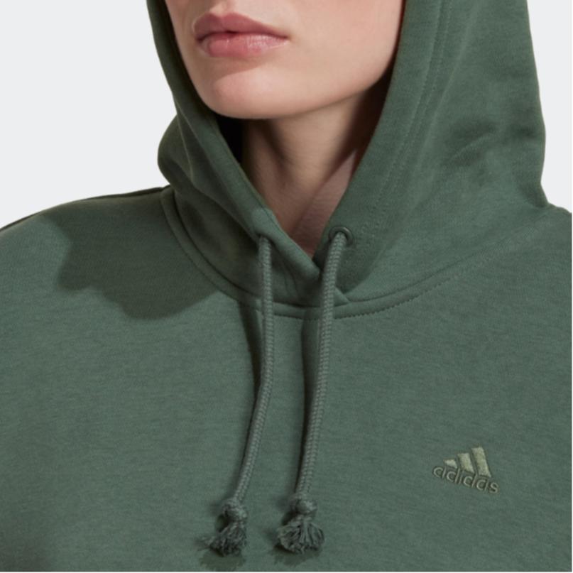 Adidas Womens All Season Hooded Long Sleeve Sweatshirt Solid Color Embroidered Logo Women Sweatshirt Green HK0448