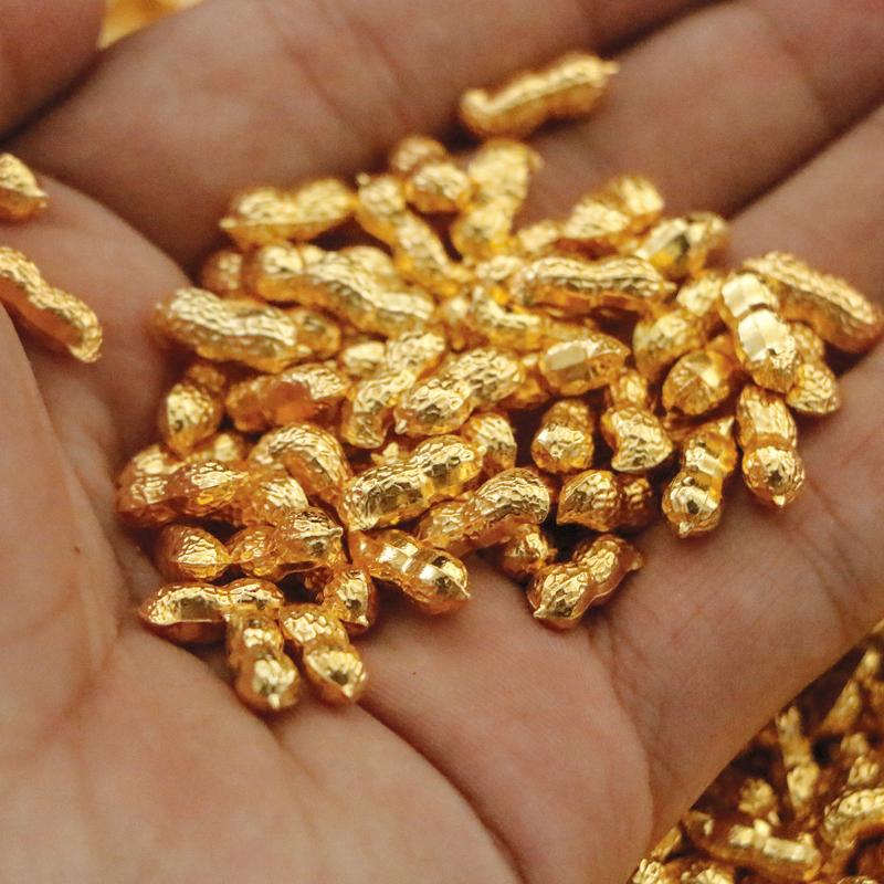 *100PCS 1CM Solid Gold Plated Rice Peanut Fortune Bowl Filler With Mini Ingots Chinese Lucky Decoration For Wealth Vase Display