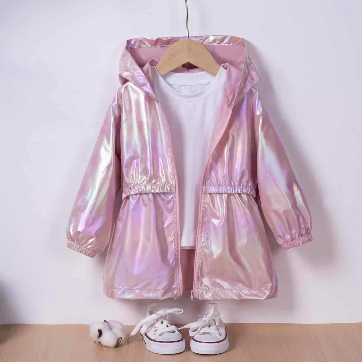 

Дівчача градієнтна переливчаста куртка на блискавці з капюшоном для весни та осені 120 (5-6Y) рожевий