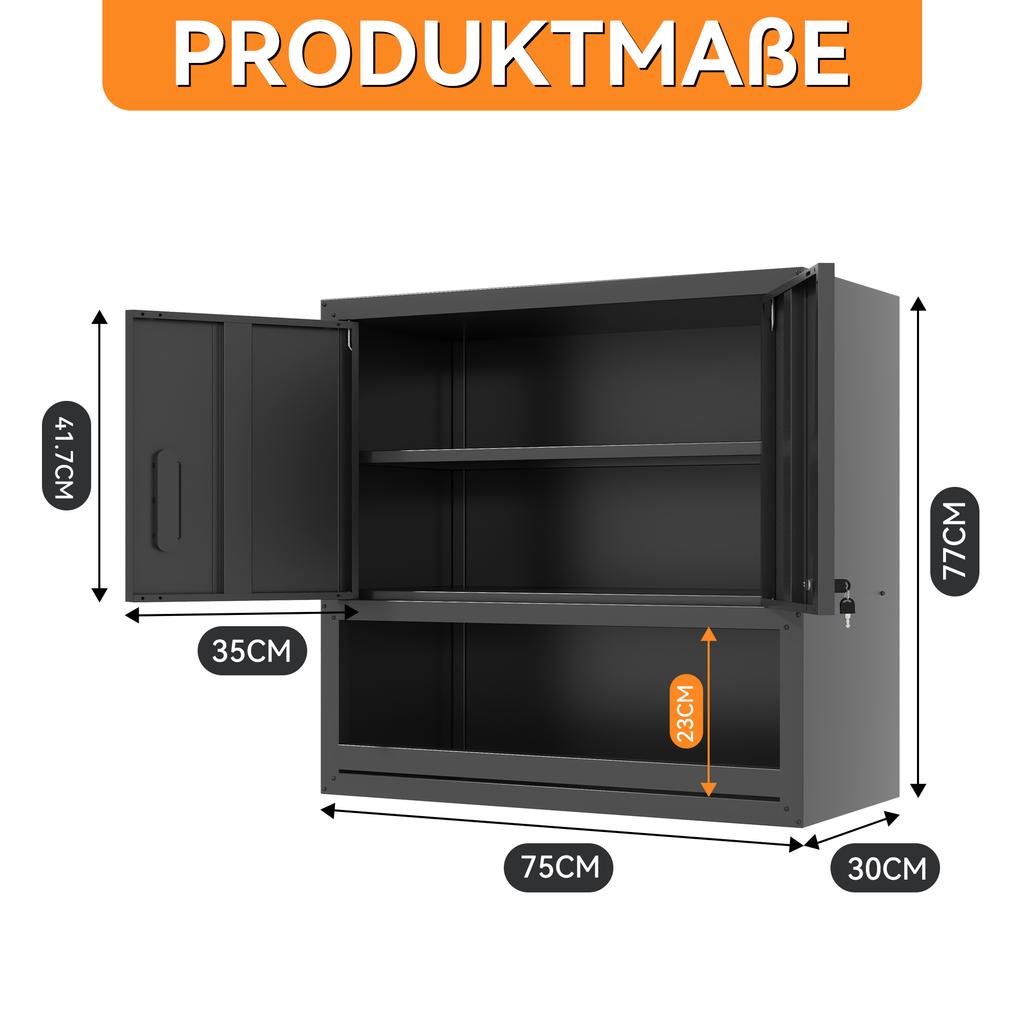 H77cm Wall-Mountable Metal Tool Cabinet with Lockable Door, 1 Adjustable Shelf and 1 Open Drawer - Garage, Storage, Office (Assembly Required)