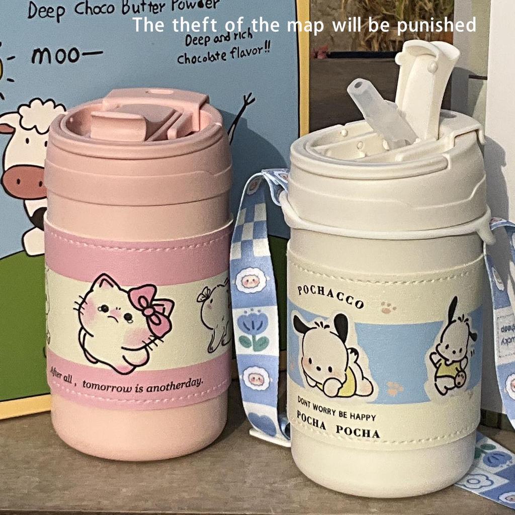 Isolierbecher aus Edelstahl mit großem Fassungsvermögen und Strohhalm - Niedliches Welpendesign für Mädchen und Studenten, tragbar und stilvoll.