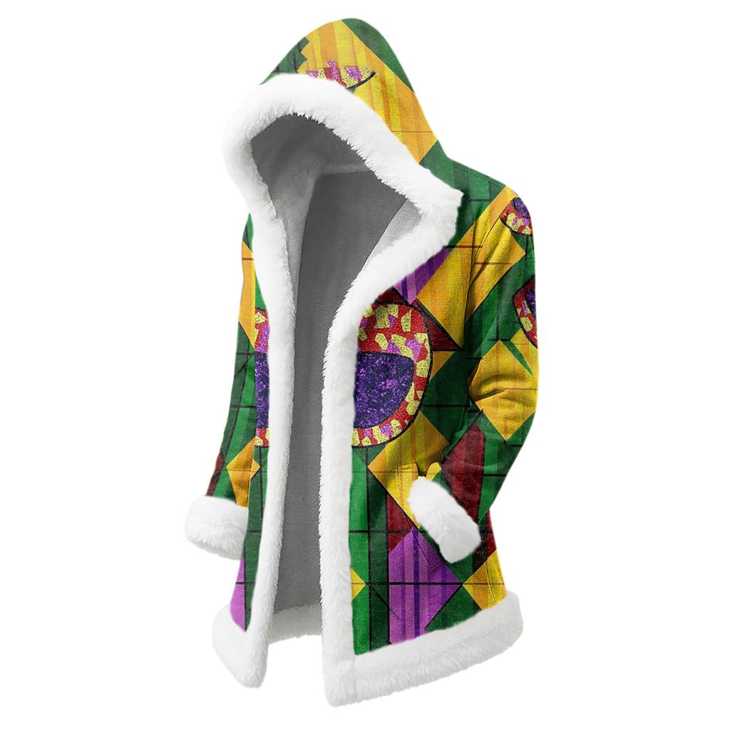 Unisex Casual And Fashionable Plush Collar Hooded Long Sleeved Carnival Print Jacket