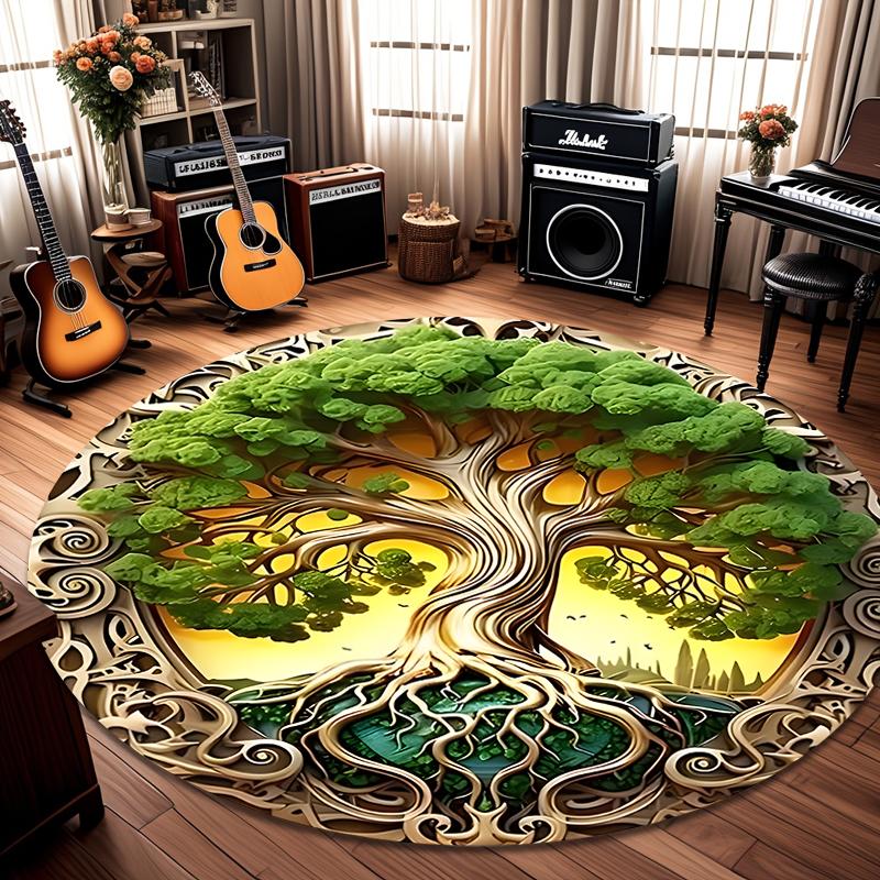 3D Carpet Abstract Tree Round Rug Living Room Decor Floormat Machine Washable Easy To Clean Study Bedroom Soft Rug Gift