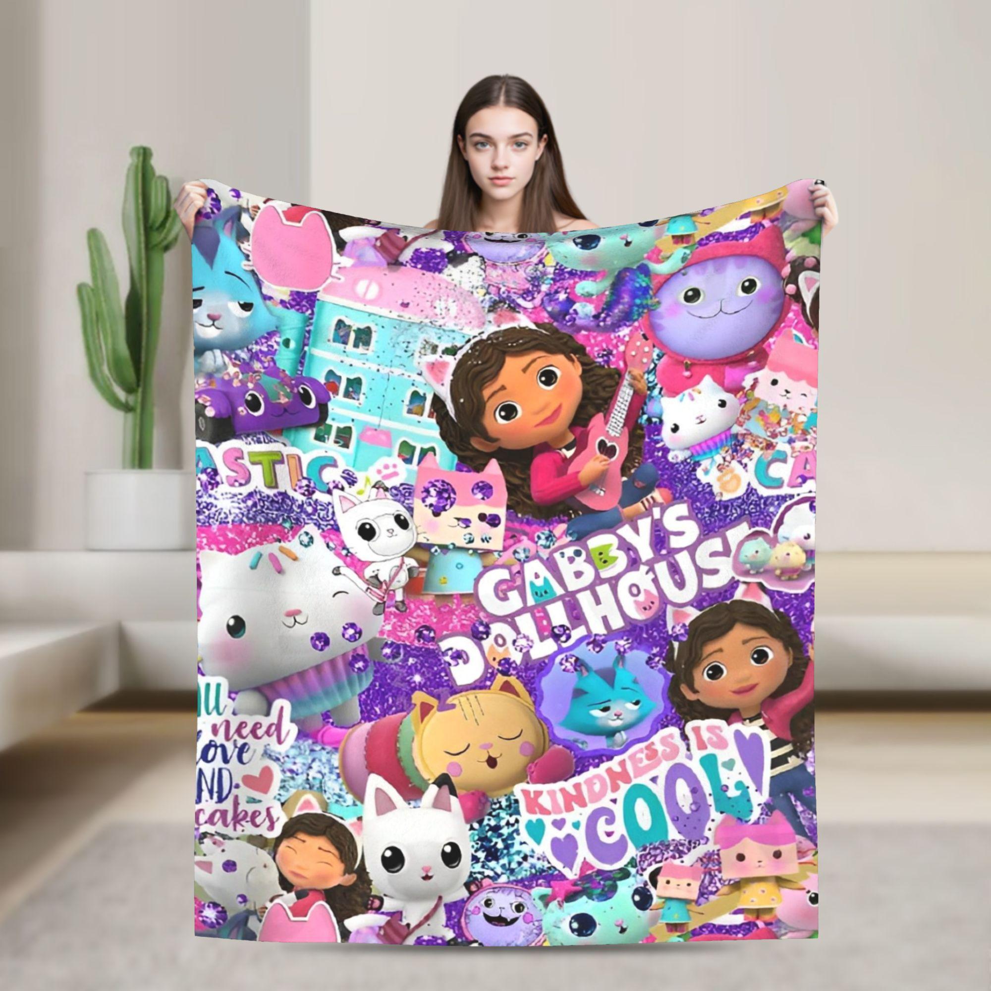 

Andri-Cartoon Cute Gabbys Dollhouse Flannel Blanket Awesome Throw Blanket for Home 200x150cm Rug Piece 75x90cm